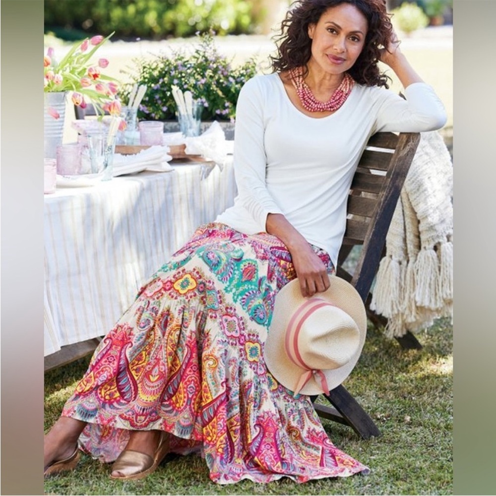 Soft Surroundings Multicolor Paisley A-Line Maxi Skirt - Pink, Turquoise, Yellow